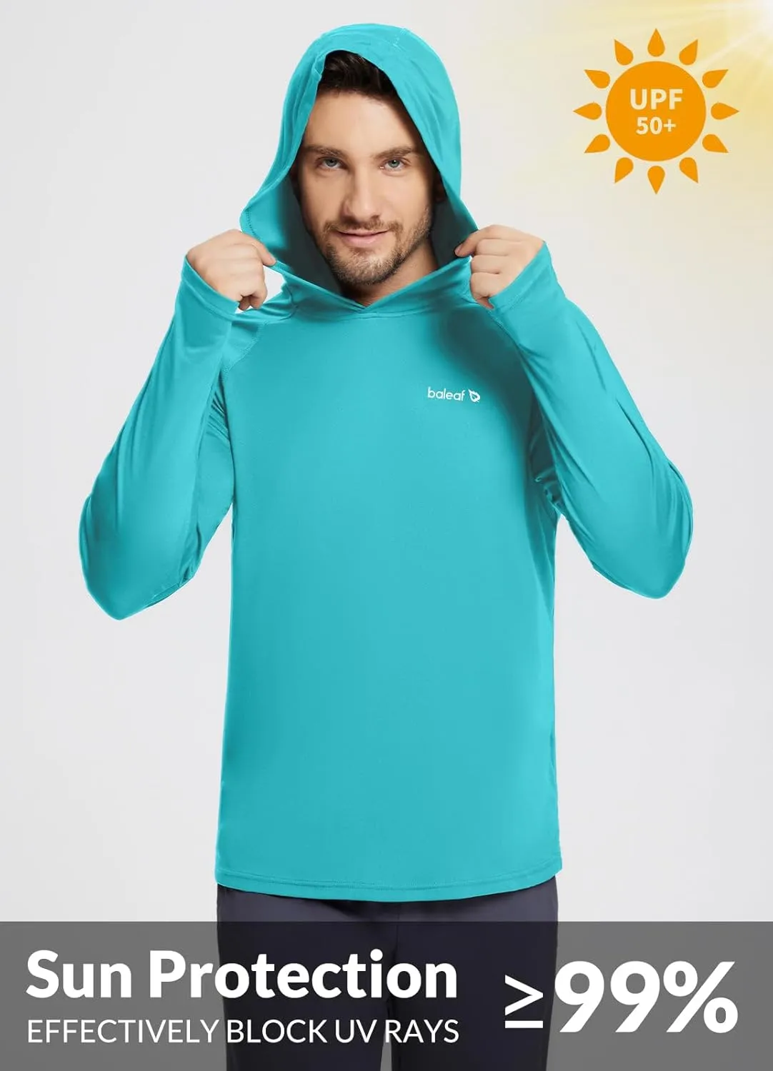baleaf Men's Sun Protection Hoodie Shirt UPF 50  Long Sleeve UV SPF T-Shirts Rash Guard Fishing Swimming Lightweight