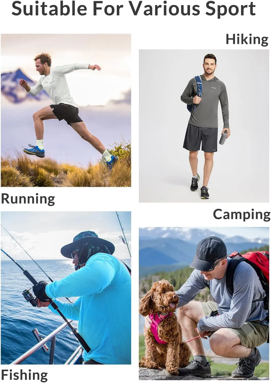 baleaf Men's Sun Protection Hoodie Shirt UPF 50  Long Sleeve UV SPF T-Shirts Rash Guard Fishing Swimming Lightweight