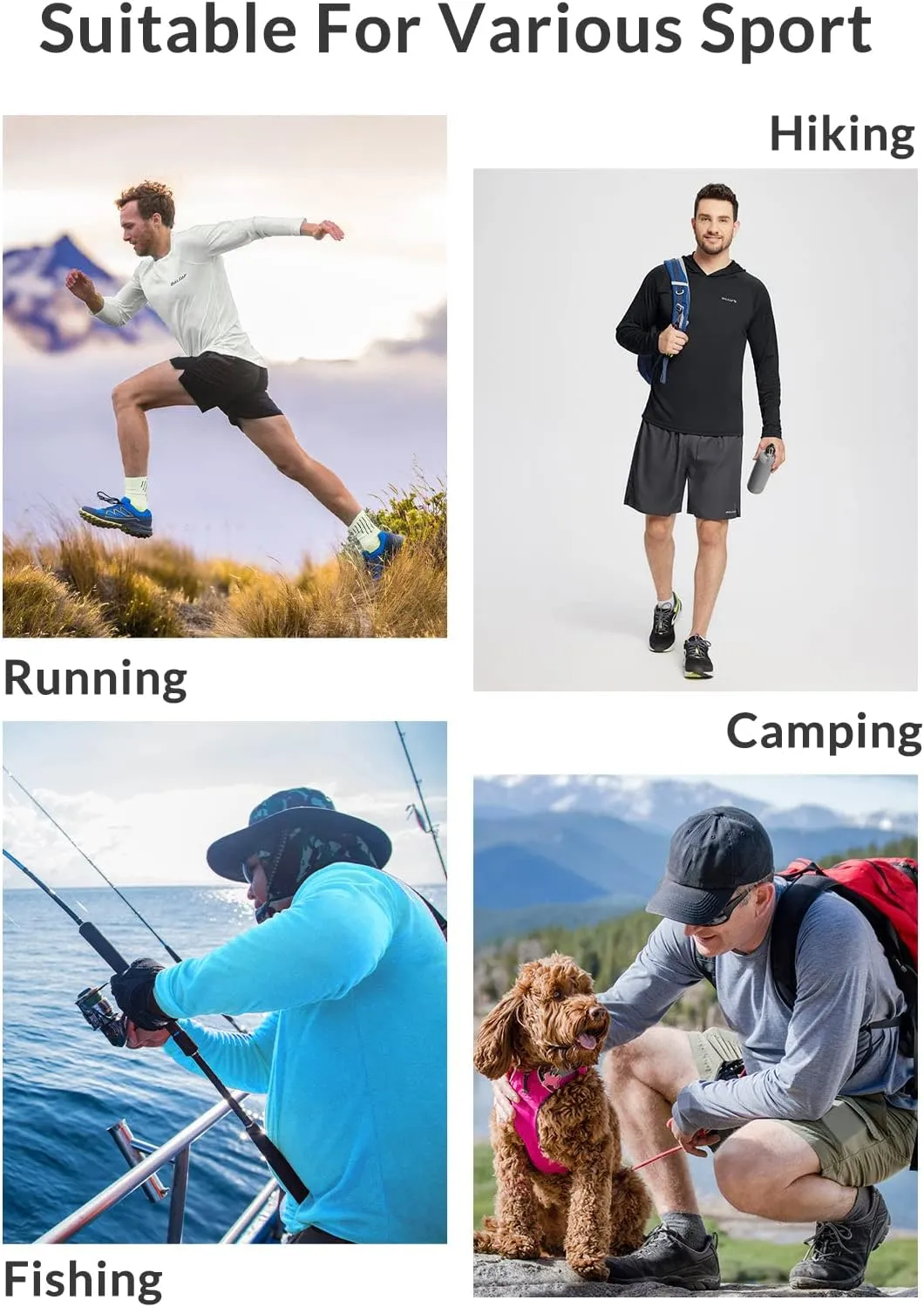 baleaf Men's Sun Protection Hoodie Shirt UPF 50  Long Sleeve UV SPF T-Shirts Rash Guard Fishing Swimming Lightweight