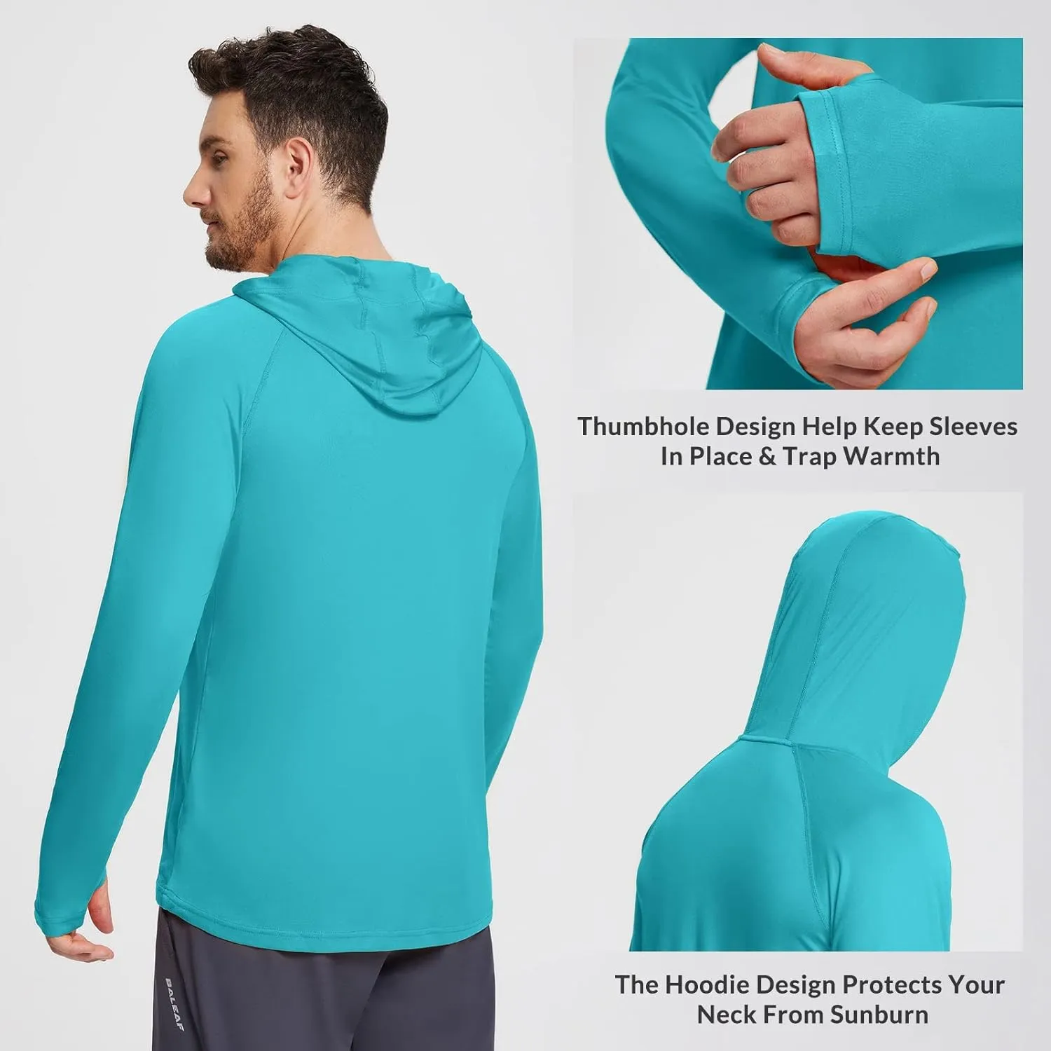 baleaf Men's Sun Protection Hoodie Shirt UPF 50  Long Sleeve UV SPF T-Shirts Rash Guard Fishing Swimming Lightweight