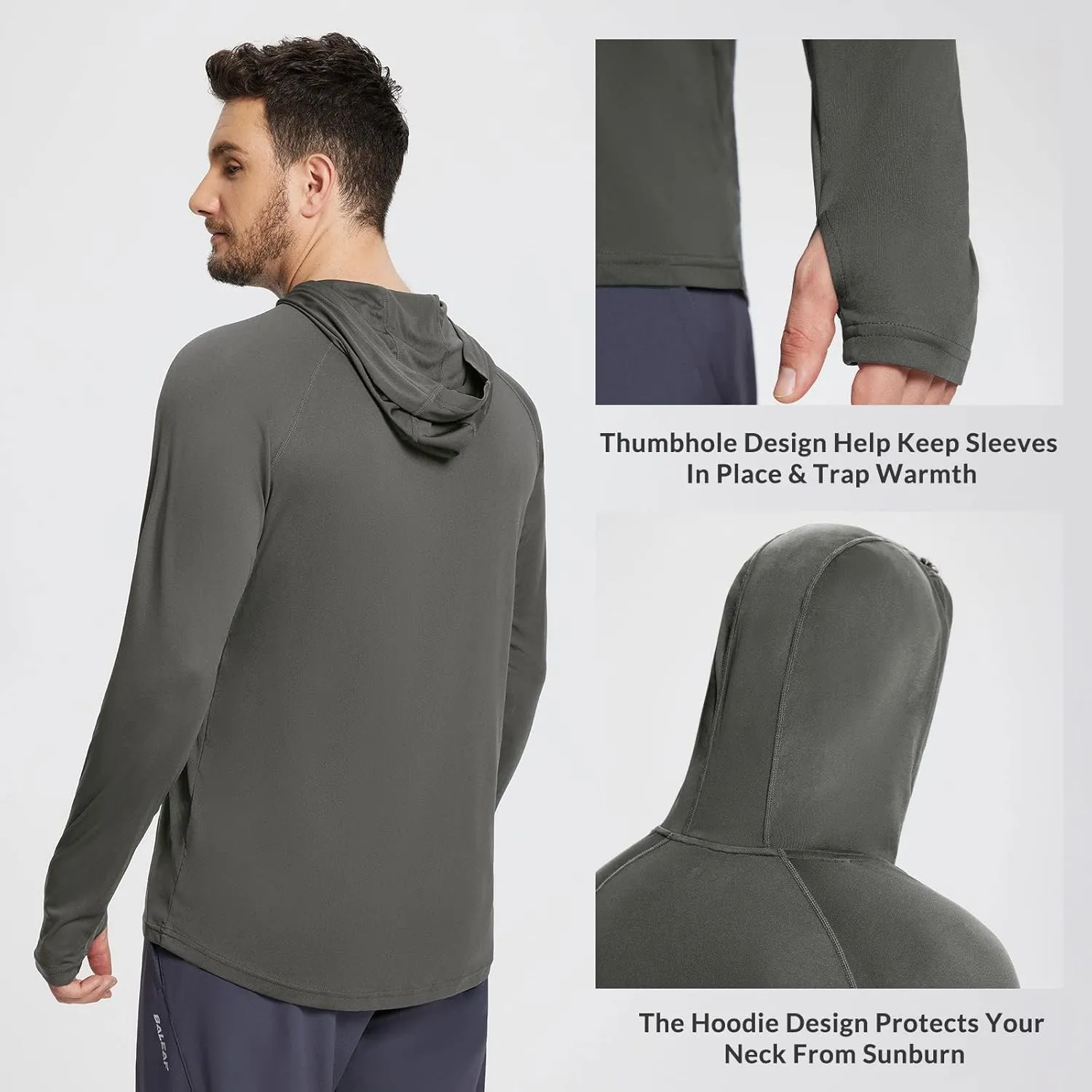 baleaf Men's Sun Protection Hoodie Shirt UPF 50  Long Sleeve UV SPF T-Shirts Rash Guard Fishing Swimming Lightweight