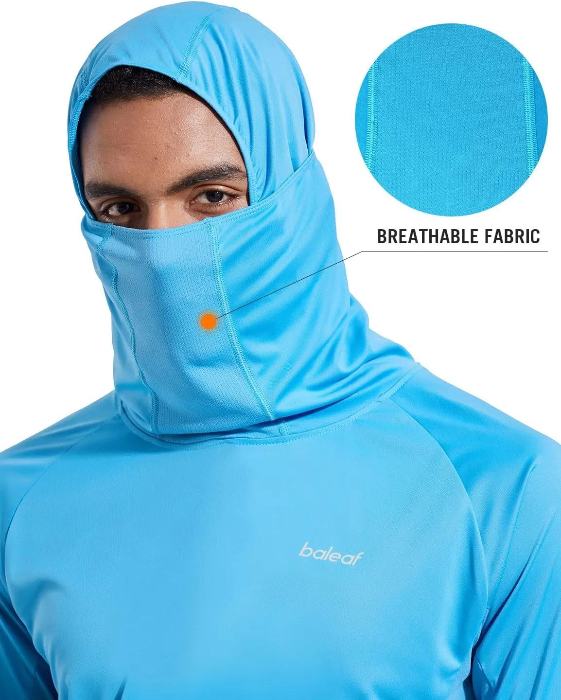 baleaf Men's Sun Protection Hoodie Shirt UPF 50  Long Sleeve UV SPF T-Shirts with Mask Rash Guard Fishing Lightweight