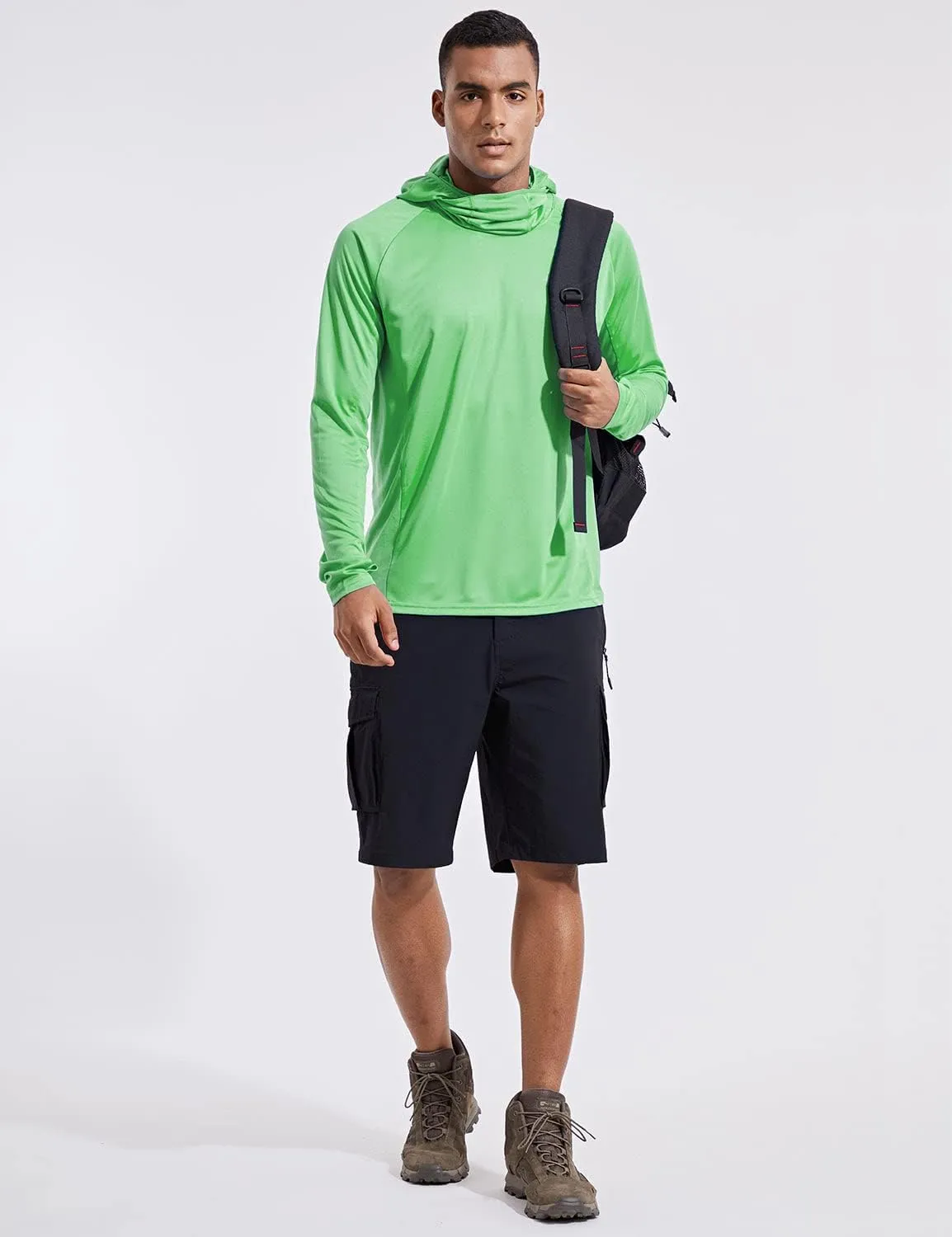 baleaf Men's Sun Protection Hoodie Shirt UPF 50  Long Sleeve UV SPF T-Shirts with Mask Rash Guard Fishing Lightweight