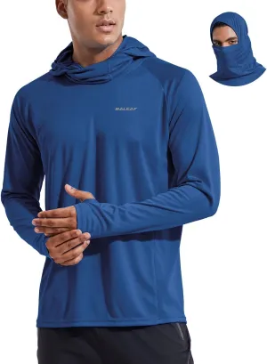 baleaf Men's Sun Protection Hoodie Shirt UPF 50  Long Sleeve UV SPF T-Shirts with Mask Rash Guard Fishing Lightweight