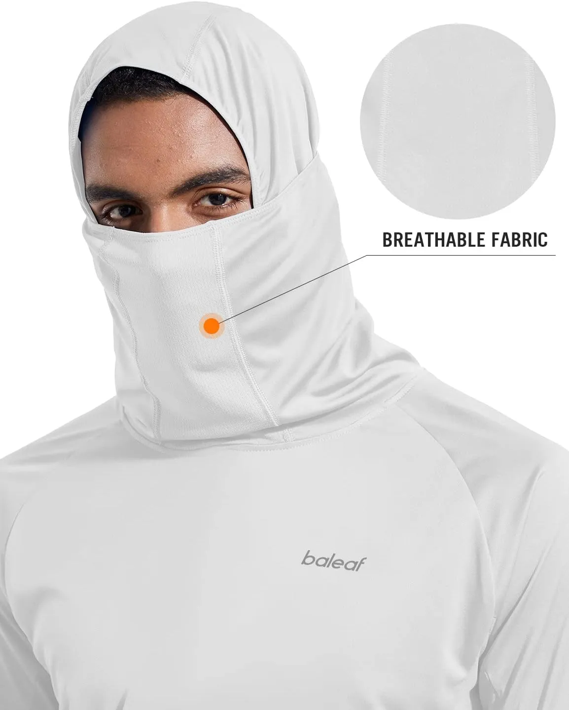 baleaf Men's Sun Protection Hoodie Shirt UPF 50  Long Sleeve UV SPF T-Shirts with Mask Rash Guard Fishing Lightweight