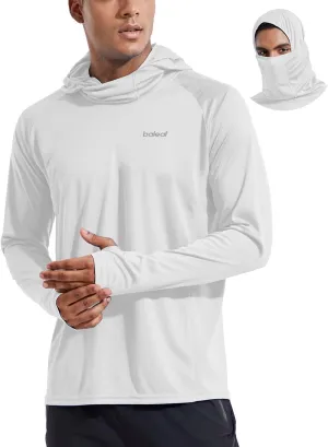 baleaf Men's Sun Protection Hoodie Shirt UPF 50  Long Sleeve UV SPF T-Shirts with Mask Rash Guard Fishing Lightweight