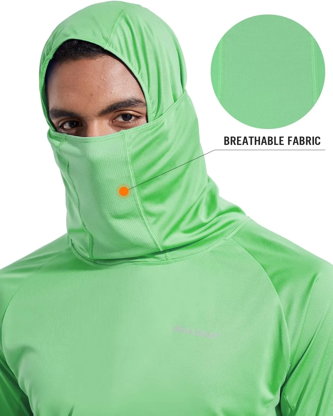 baleaf Men's Sun Protection Hoodie Shirt UPF 50  Long Sleeve UV SPF T-Shirts with Mask Rash Guard Fishing Lightweight