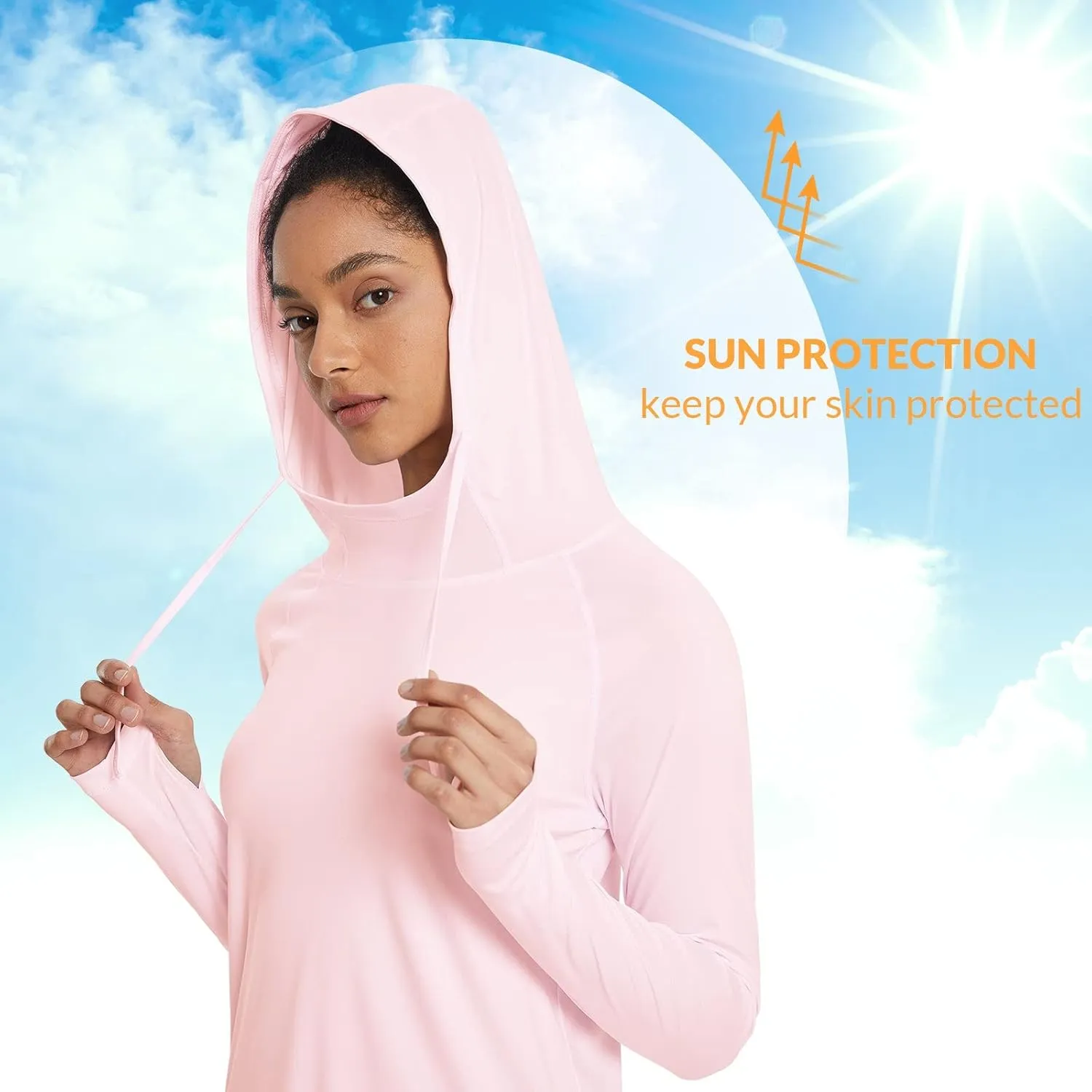 baleaf Women's Sun Protection Hoodie Shirt UPF 50  Long Sleeve UV SPF T-Shirts Rash Guard Hiking Running Quick Dry