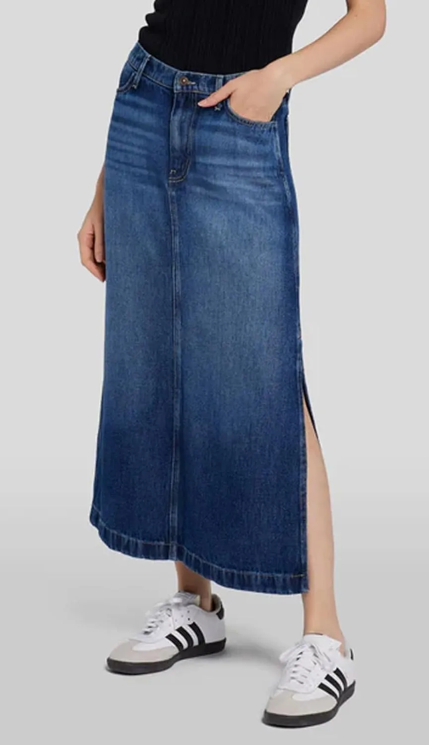 BestGirl Long Denim Skirts for Women High Waist A line Jean Maxi Skirt with Pockets