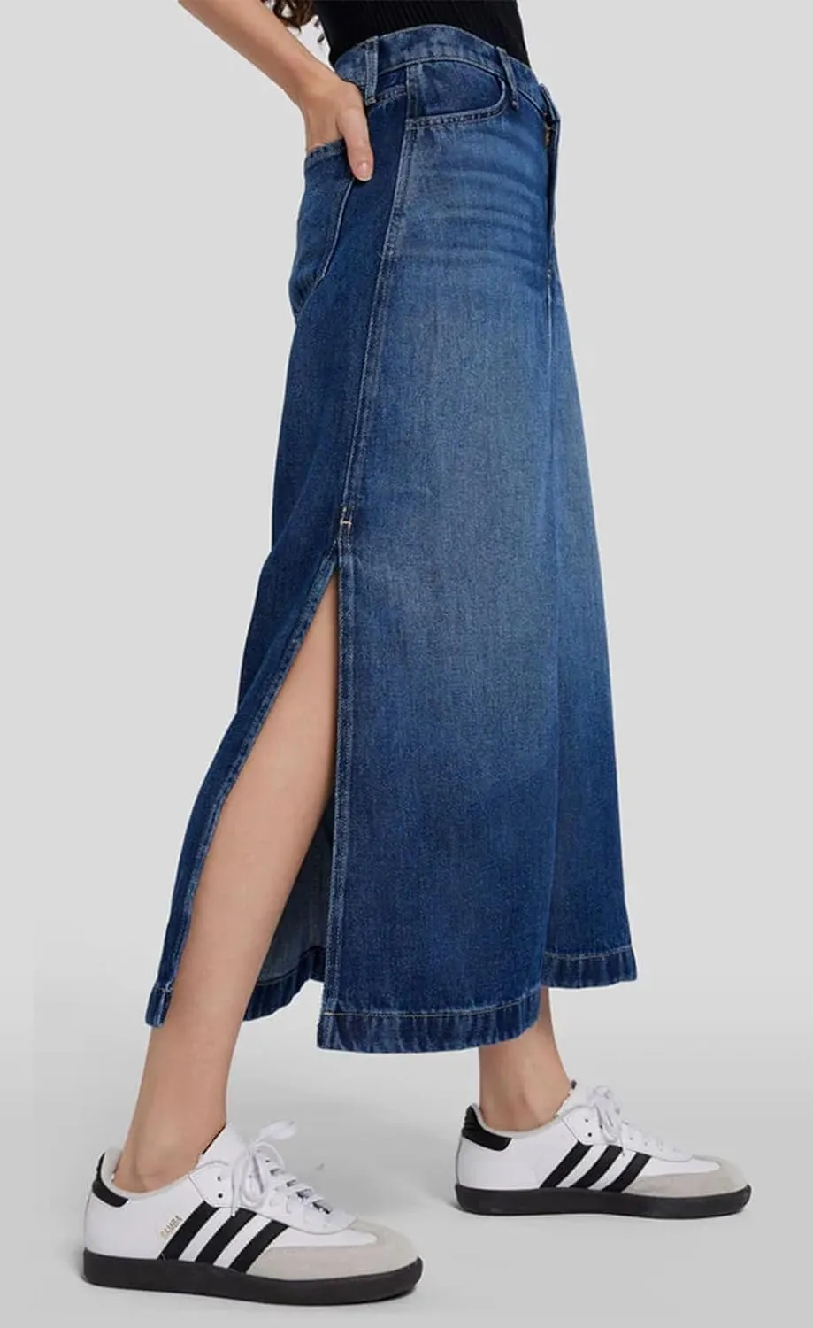 BestGirl Long Denim Skirts for Women High Waist A line Jean Maxi Skirt with Pockets