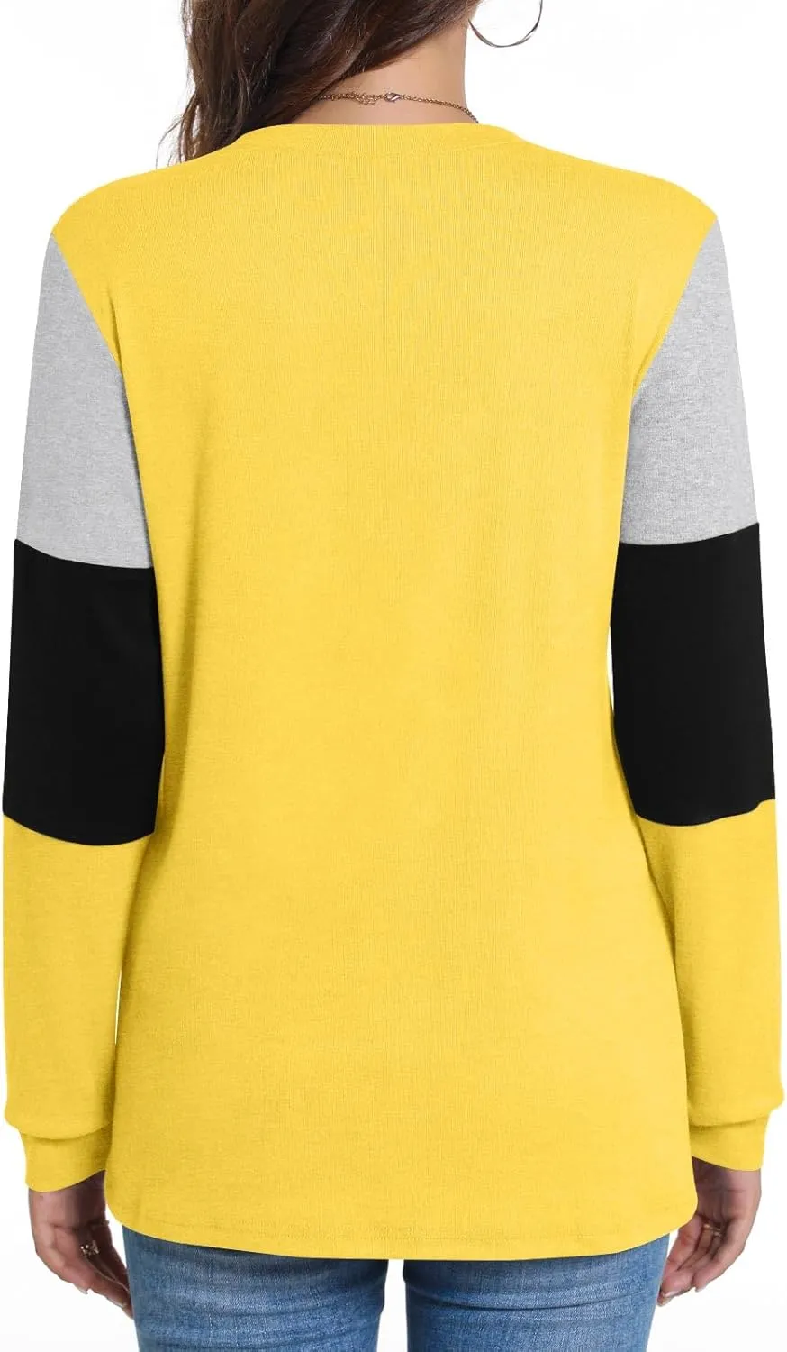 BISHUIGE Womens Button Up T-Shirts Long Sleeve Henley Tunic Tops V-Neck Casual Sweatshirt