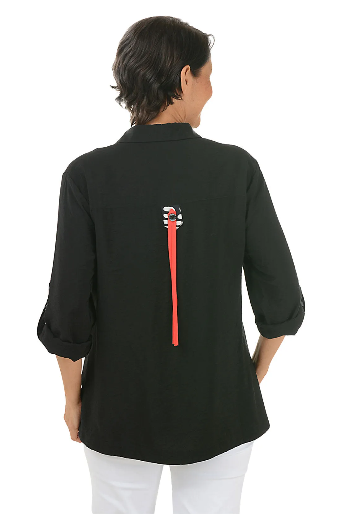 Black Striped Buttons High-Low Shirt
