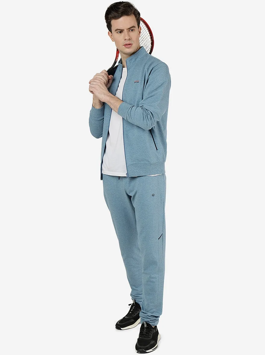 Blue Solid Slim Fit Winter T-Shirt | JadeBlue
