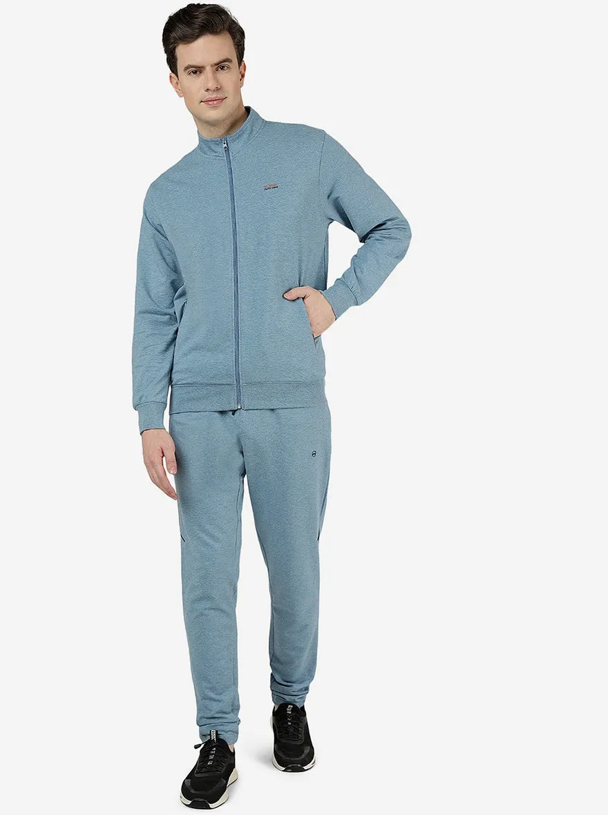 Blue Solid Slim Fit Winter T-Shirt | JadeBlue
