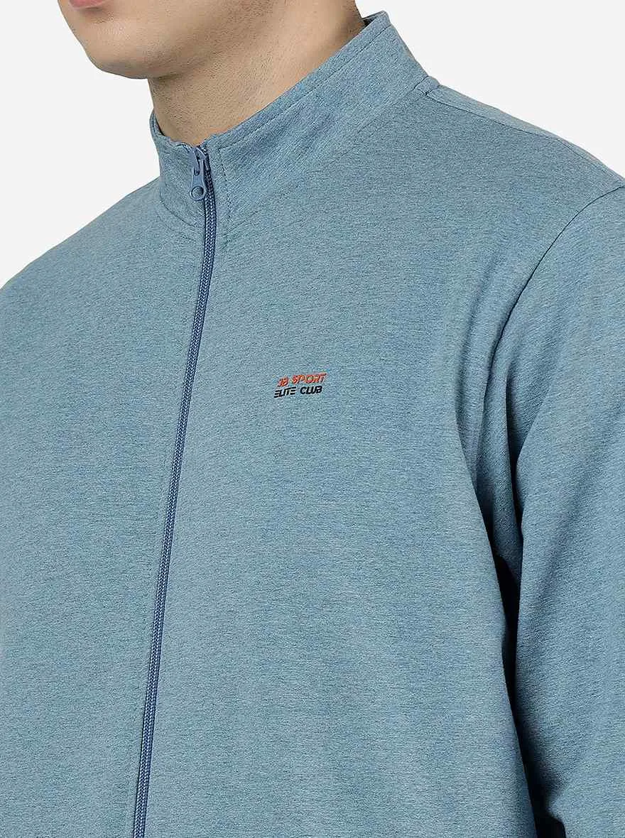 Blue Solid Slim Fit Winter T-Shirt | JadeBlue