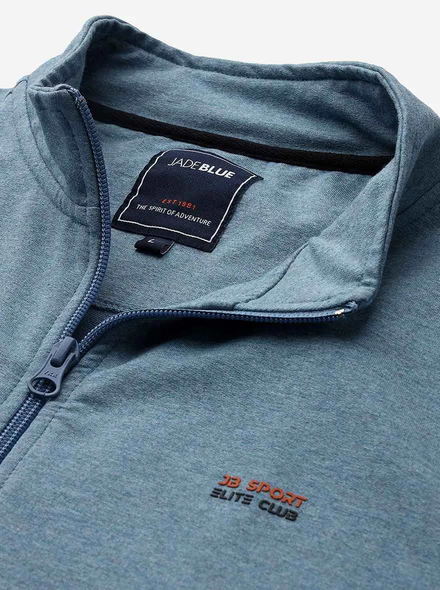 Blue Solid Slim Fit Winter T-Shirt | JadeBlue
