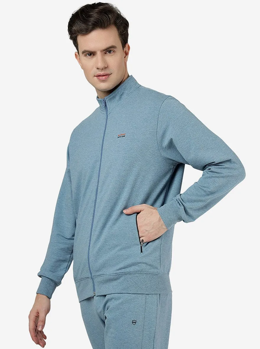 Blue Solid Slim Fit Winter T-Shirt | JadeBlue
