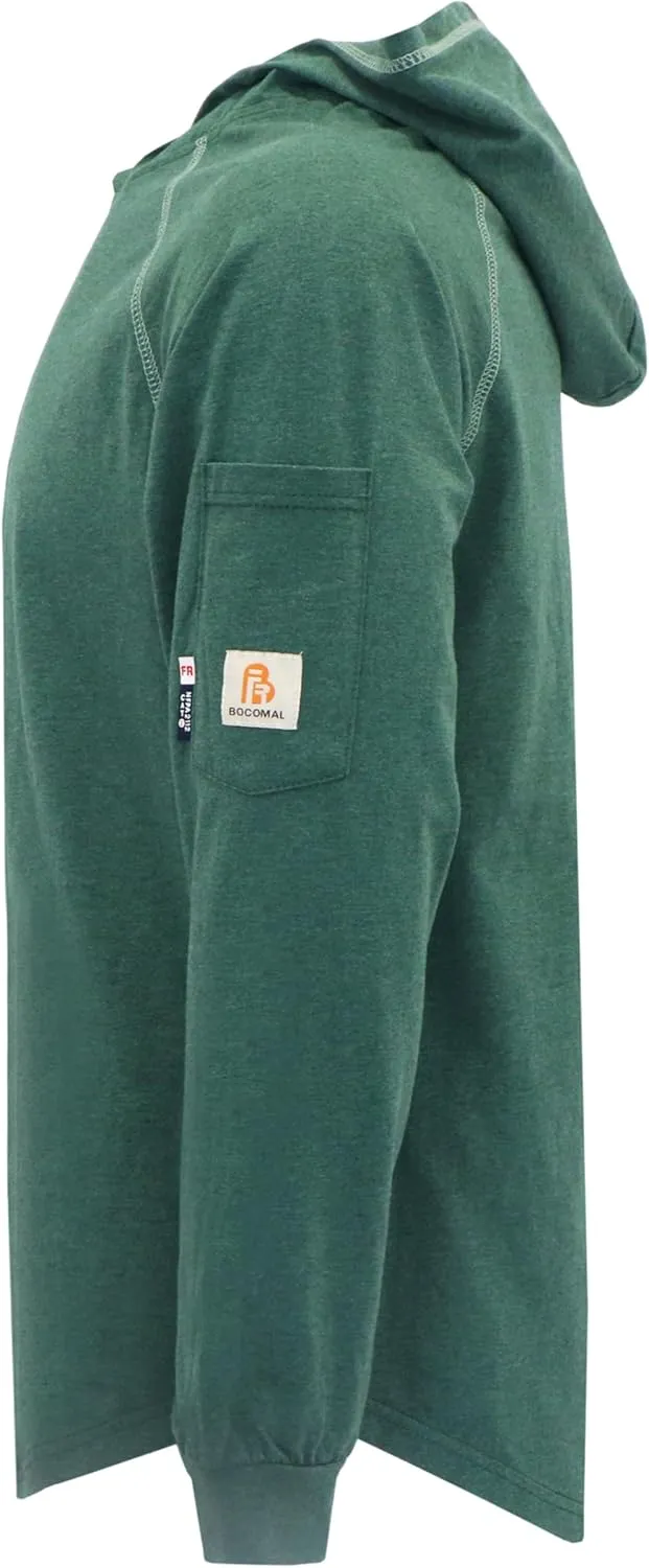 BOCOMAL FR Hooded T Shirts Heather Series 6oz Flame Resistant NFPA2112 CAT2 Fire Retardant Hoodies Work Shirt