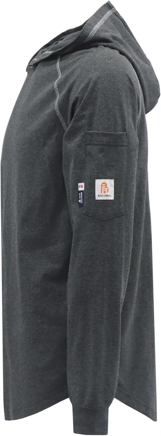 BOCOMAL FR Hooded T Shirts Heather Series 6oz Flame Resistant NFPA2112 CAT2 Fire Retardant Hoodies Work Shirt