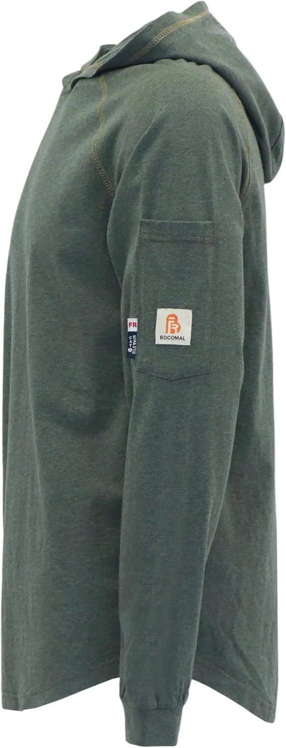 BOCOMAL FR Hooded T Shirts Heather Series 6oz Flame Resistant NFPA2112 CAT2 Fire Retardant Hoodies Work Shirt