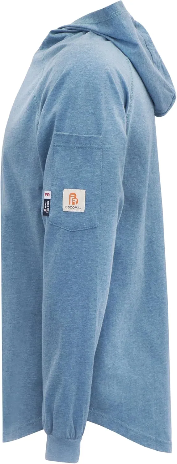 BOCOMAL FR Hooded T Shirts Heather Series 6oz Flame Resistant NFPA2112 CAT2 Fire Retardant Hoodies Work Shirt