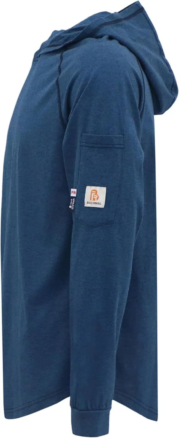 BOCOMAL FR Hooded T Shirts Heather Series 6oz Flame Resistant NFPA2112 CAT2 Fire Retardant Hoodies Work Shirt