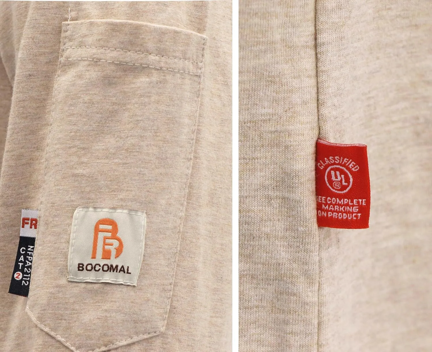 BOCOMAL FR Hooded T Shirts Heather Series 6oz Flame Resistant NFPA2112 CAT2 Fire Retardant Hoodies Work Shirt