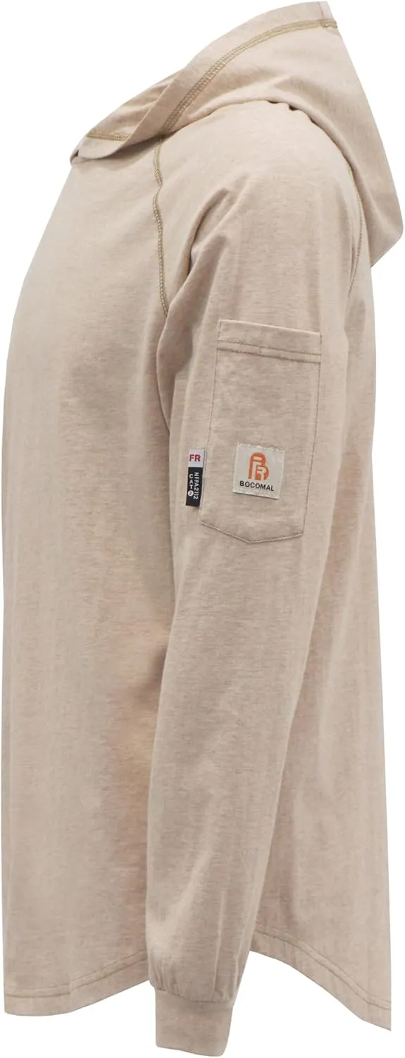 BOCOMAL FR Hooded T Shirts Heather Series 6oz Flame Resistant NFPA2112 CAT2 Fire Retardant Hoodies Work Shirt