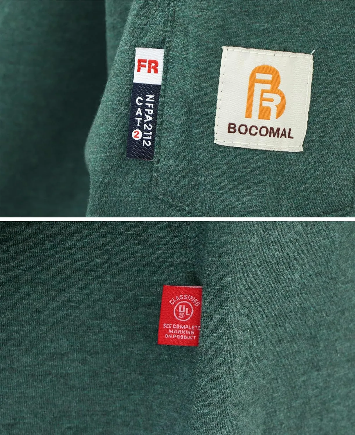BOCOMAL FR Hooded T Shirts Heather Series 6oz Flame Resistant NFPA2112 CAT2 Fire Retardant Hoodies Work Shirt