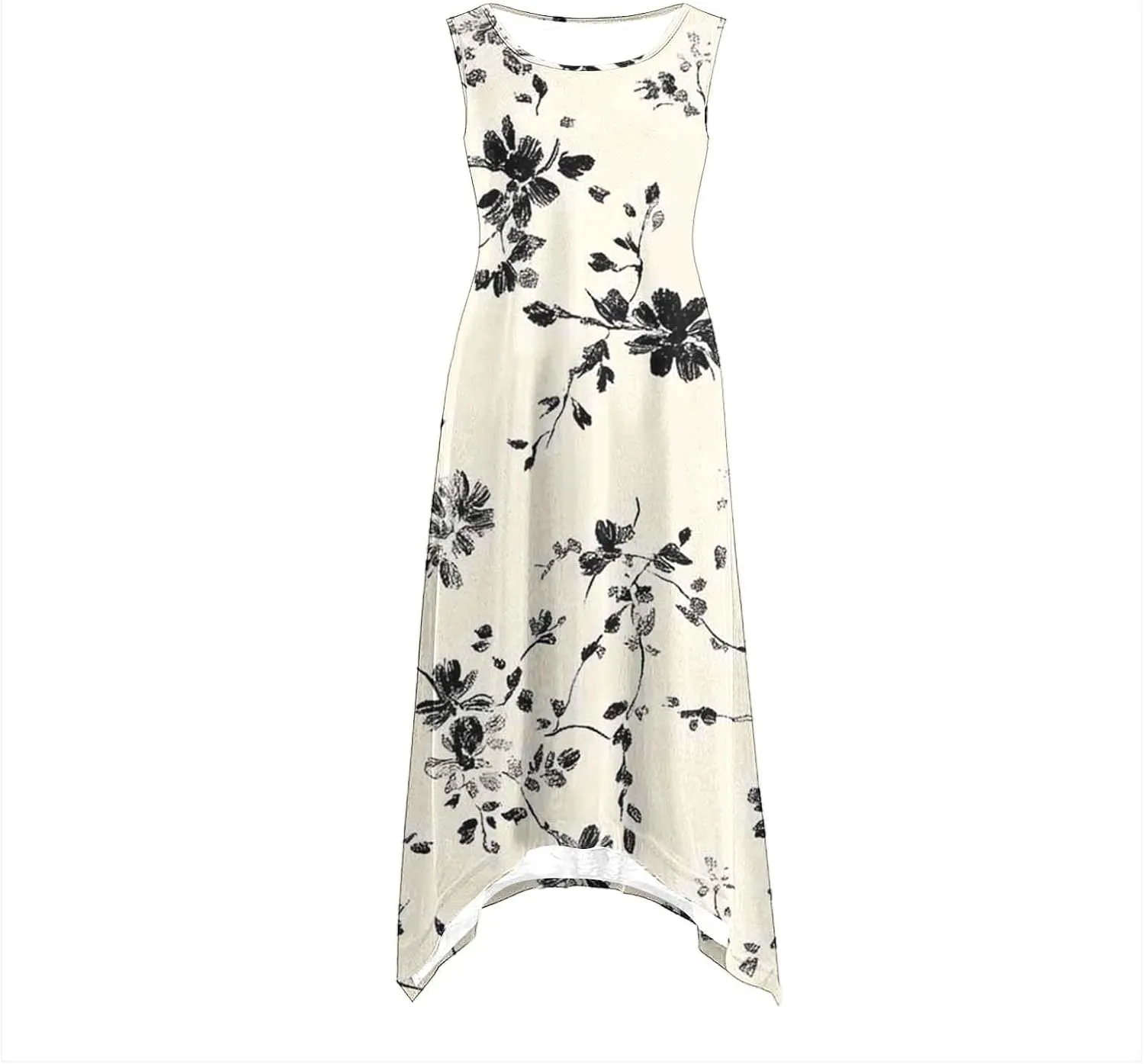 Boho Dresses for Women Casual 2025 Floral Print Sleeveless Dresses with Pockets Handkerchief Hem Beach Sundresses