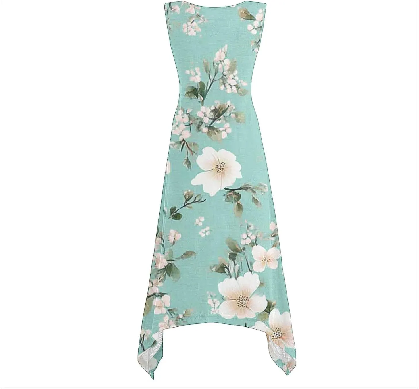 Boho Dresses for Women Casual 2025 Floral Print Sleeveless Dresses with Pockets Handkerchief Hem Beach Sundresses