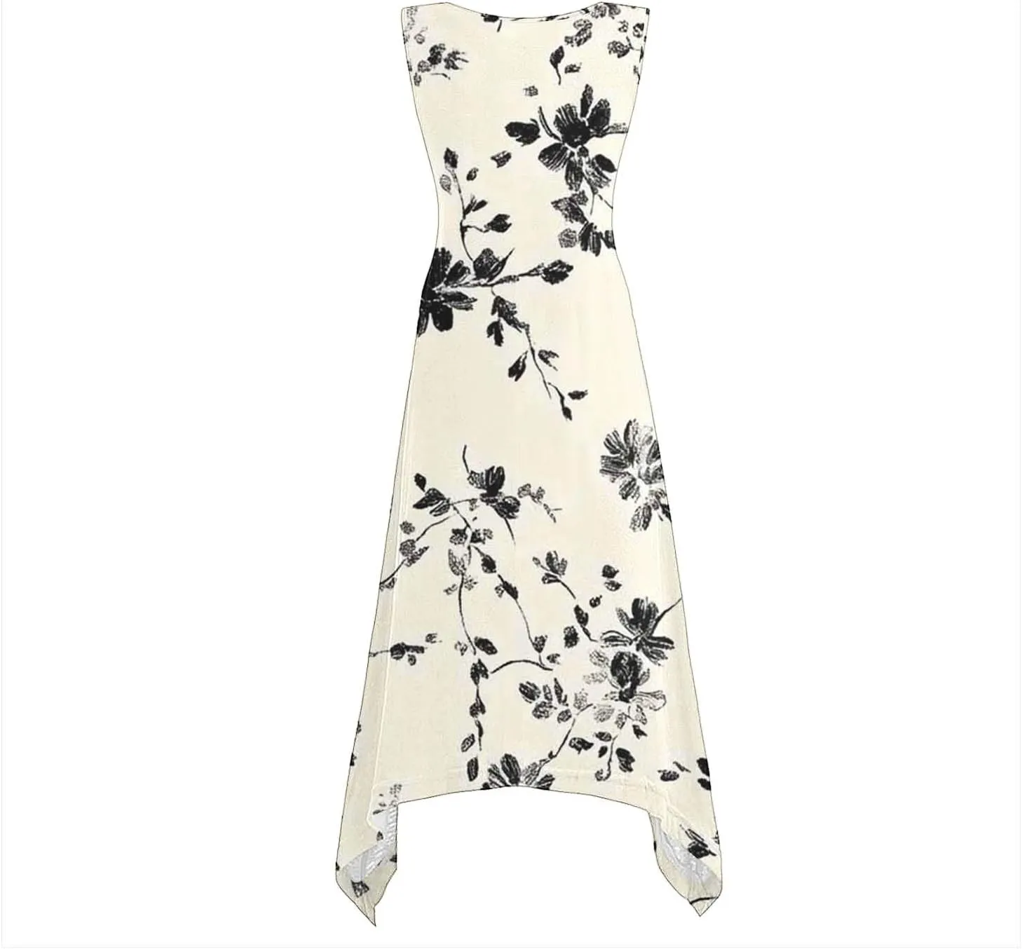 Boho Dresses for Women Casual 2025 Floral Print Sleeveless Dresses with Pockets Handkerchief Hem Beach Sundresses