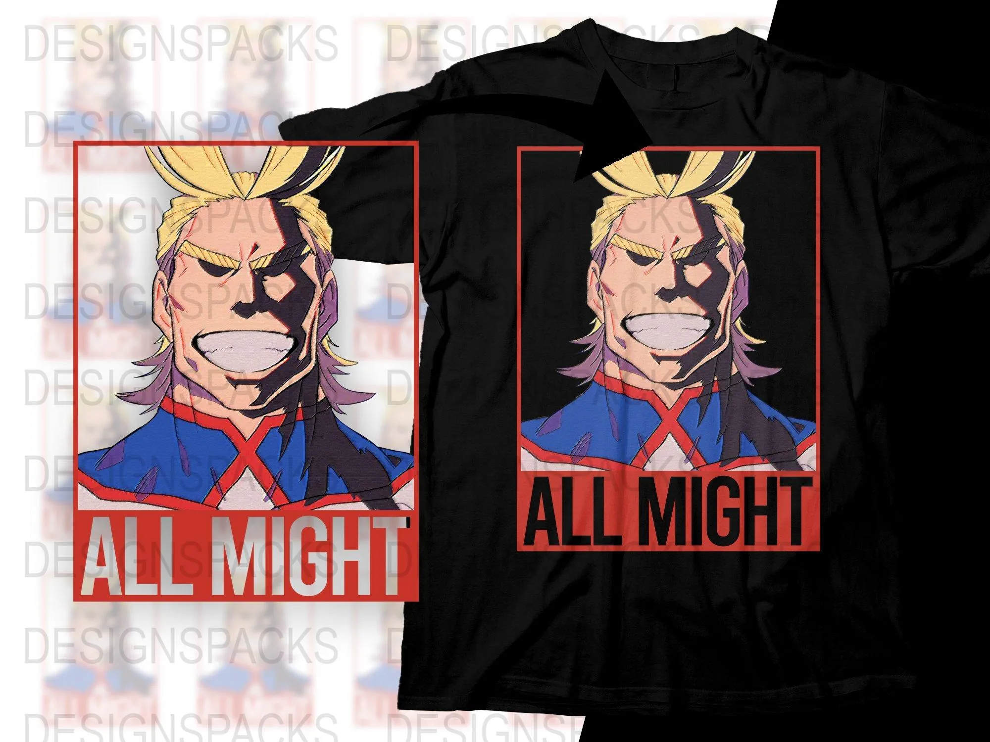 Bold All Might Anime Graphic Png Digital Download