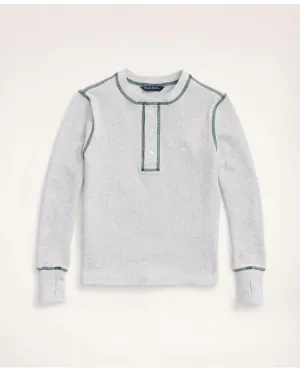 Brooks Brothers Boys Stretch Cotton Waffle Henley Light Grey Heather