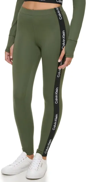 Calvin Klein Performance Women's High Waisted Logo Leggings, Thyme, Large