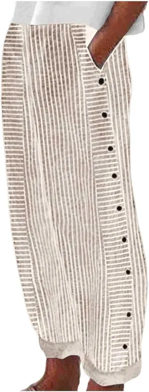 Capri Lounge Pants For Women Plus Size Loose Fitting High Waist Striped Drawstring Pants Wide Leg Cropped Trouser