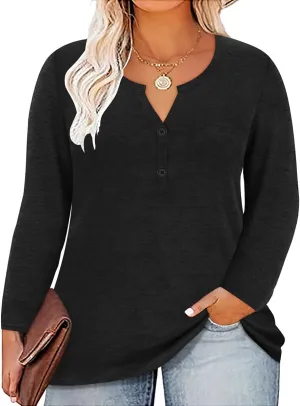 CARCOS Plus Size Tops for Women Long Sleeve Raglan V Neck T Shirts Tunic Fall Blouse Xl-5Xl 14W -28W