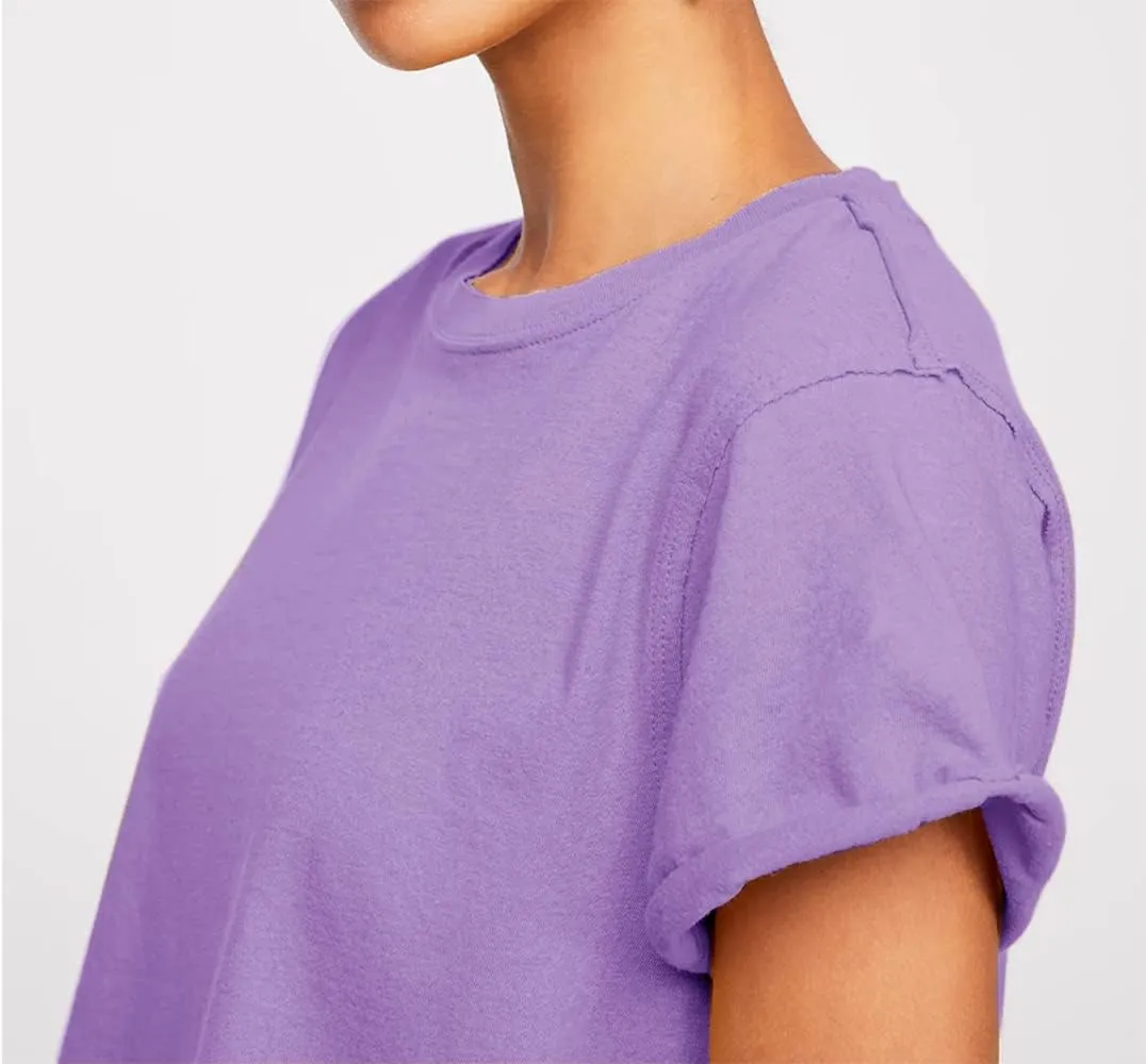 Carpetcom Women's Summer Casual Loose Fit Plain Soild Basic Short Sleeve Crop Tops T-Shirts
