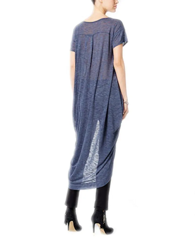 Chelsea Sky Women's High-Low Knot Tunic Top, Heather Blue, XS/S