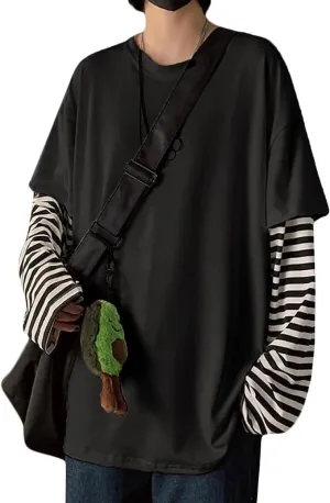 Chvity Womens Harajuku Long Sleeve Oversized T Shirts for Women Casual Crewneck Color Block Stripe Tops
