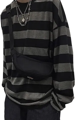 Chvity Womens Harajuku Long Sleeve Oversized T Shirts for Women Casual Crewneck Color Block Stripe Tops