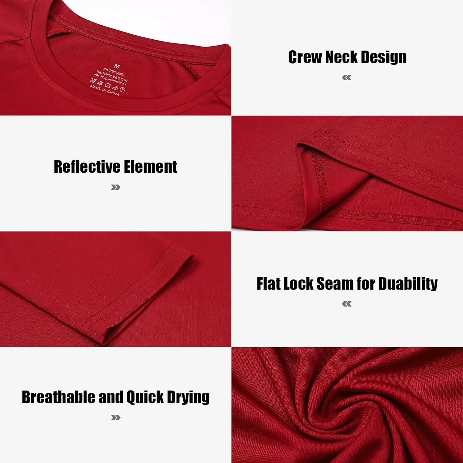 Cimic 5 Pack Men's Quick Dry Long Sleeve Shirts Moisture Wicking Sun Protection Performance T-Shirt Workout T Shirts Casual