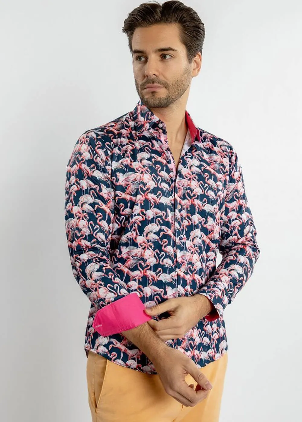 Claudio Lugli Men's Flamingos Shirt Navy