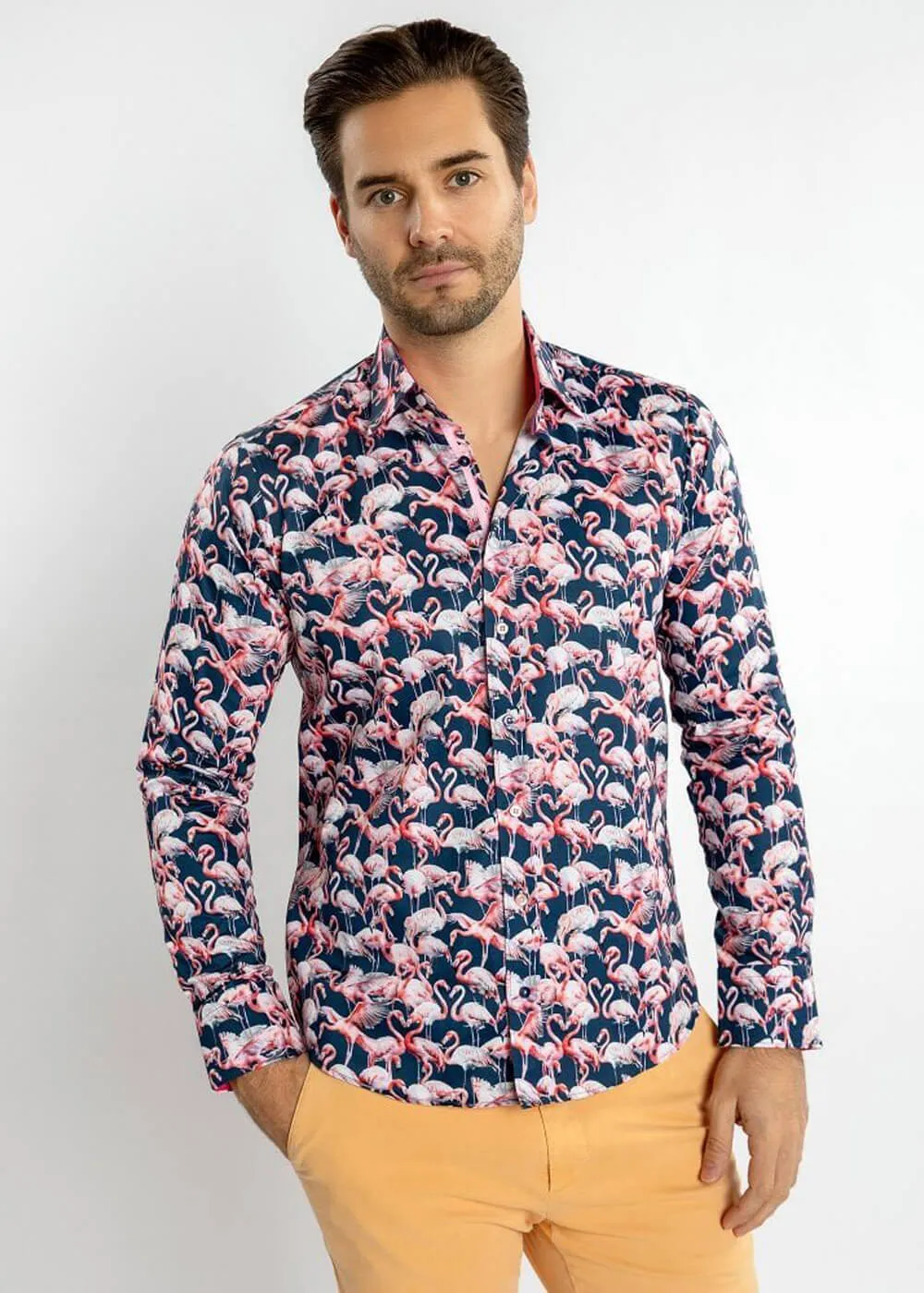 Claudio Lugli Men's Flamingos Shirt Navy