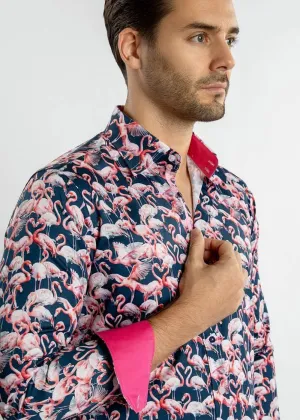 Claudio Lugli Men's Flamingos Shirt Navy