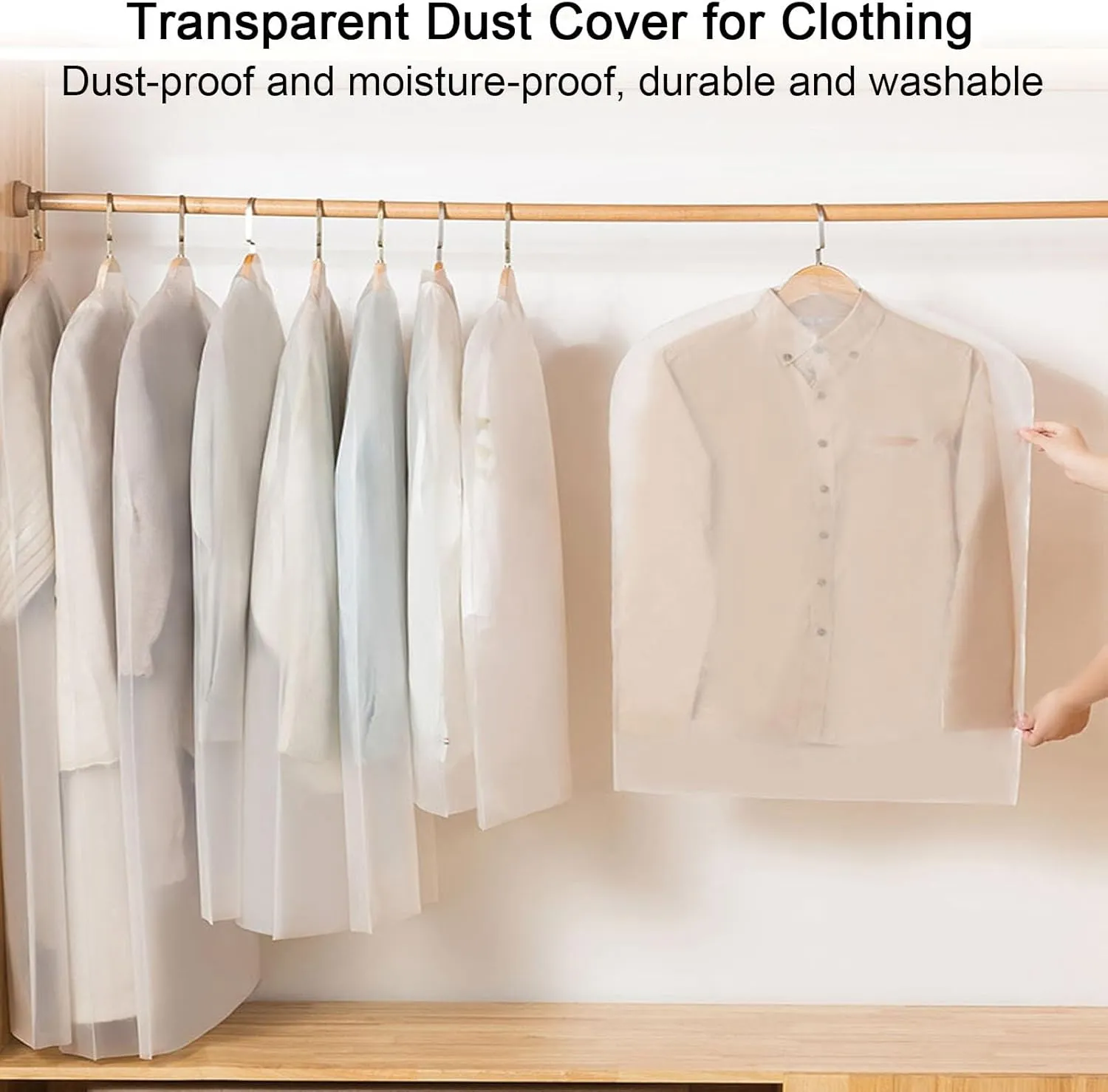 Clothes Plastic Cover, Travel Garment Bag, Open Bottom, Washable, Suitable for T-shirts, Jackets, Suits, Coats(5 Packs)(60x80cm x31in)