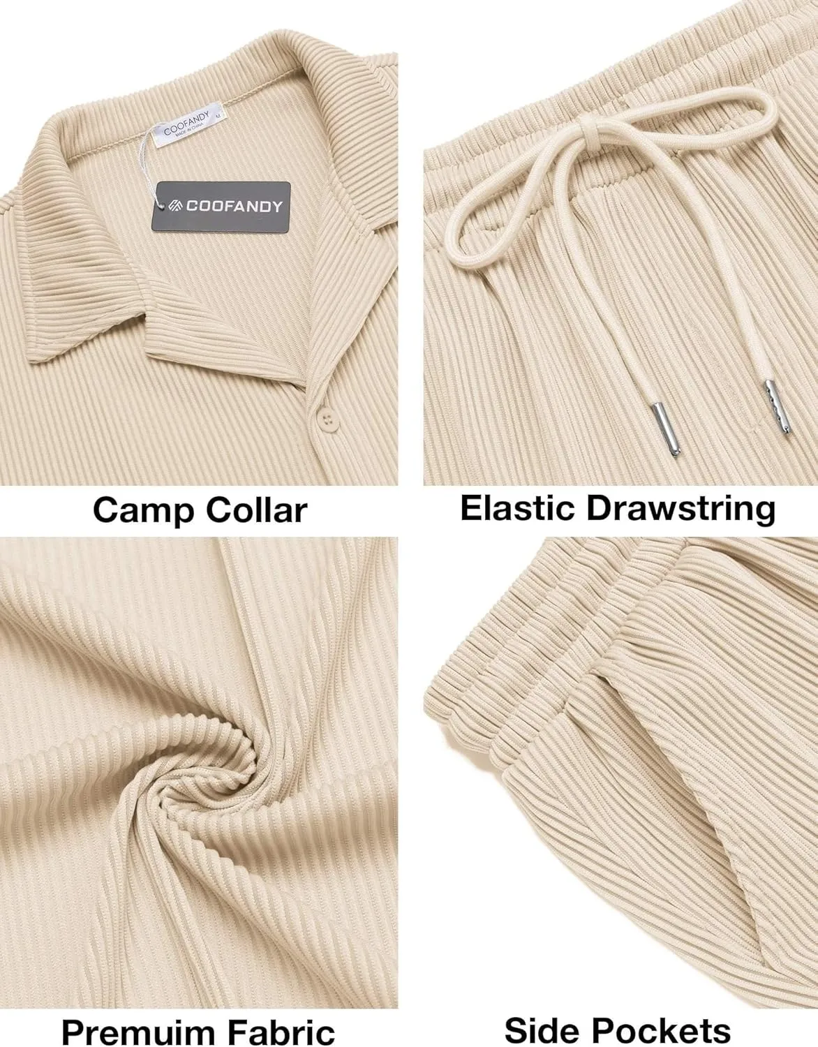 COOFANDY Men's 2 Pieces Shirt Sets Short Sleeve Casual Button Down Hippie T-Shirts Shorts Sets Summer Fashion Beach Outfits