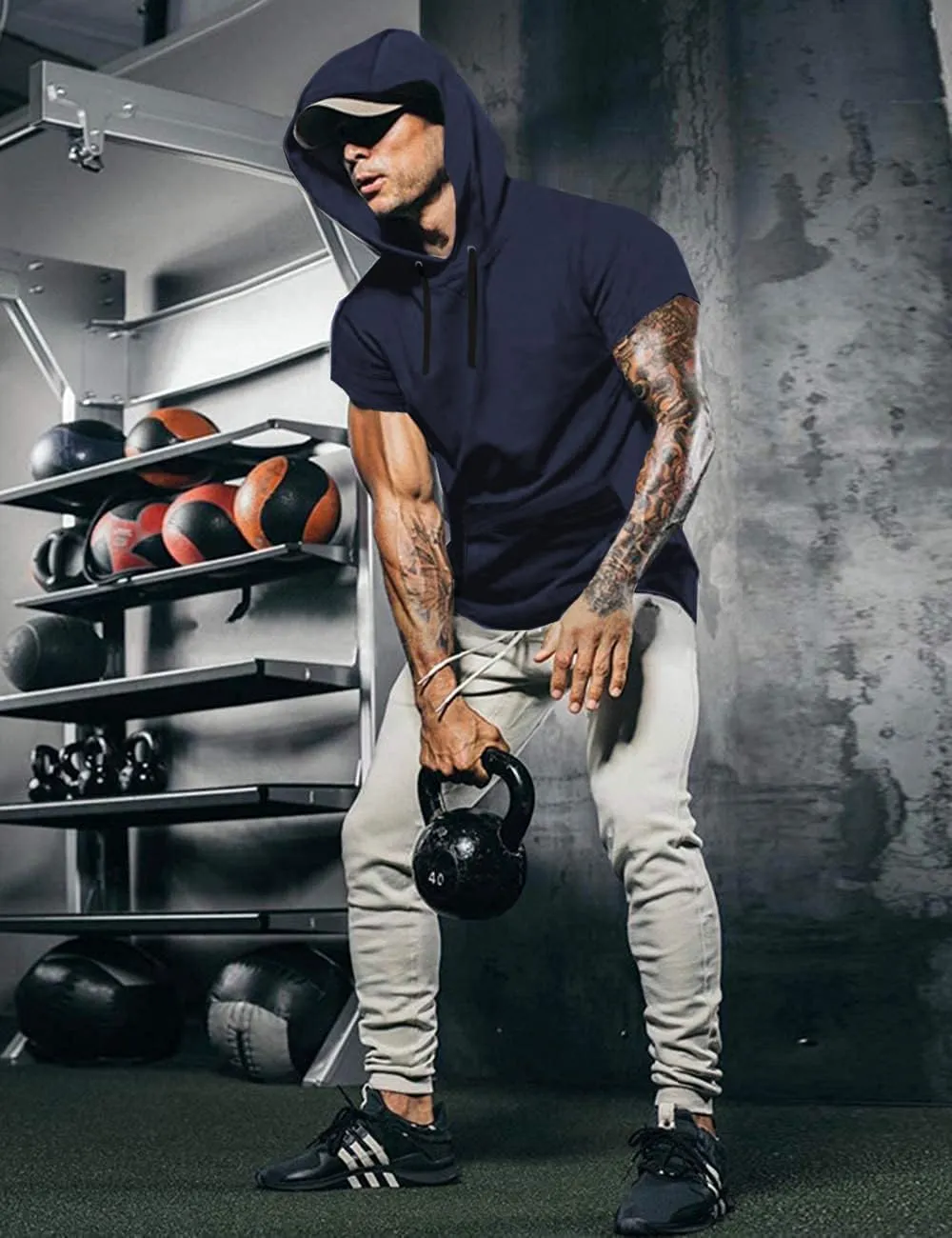 COOFANDY Men's Short Sleeve Hoodie Workout Gym Sweatshirt Muscle Fit Fashion Athletic Hoodies Pullover Cotton Hooded T-Shirts