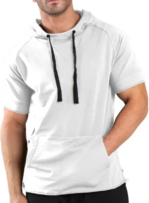 COOFANDY Men's Short Sleeve Hoodie Workout Gym Sweatshirt Muscle Fit Fashion Athletic Hoodies Pullover Cotton Hooded T-Shirts