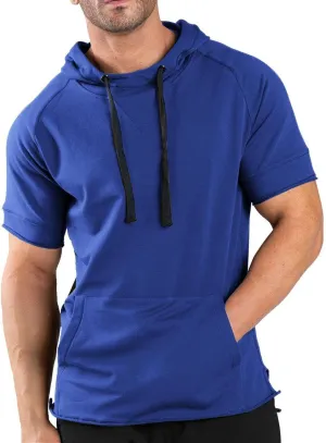COOFANDY Men's Short Sleeve Hoodie Workout Gym Sweatshirt Muscle Fit Fashion Athletic Hoodies Pullover Cotton Hooded T-Shirts